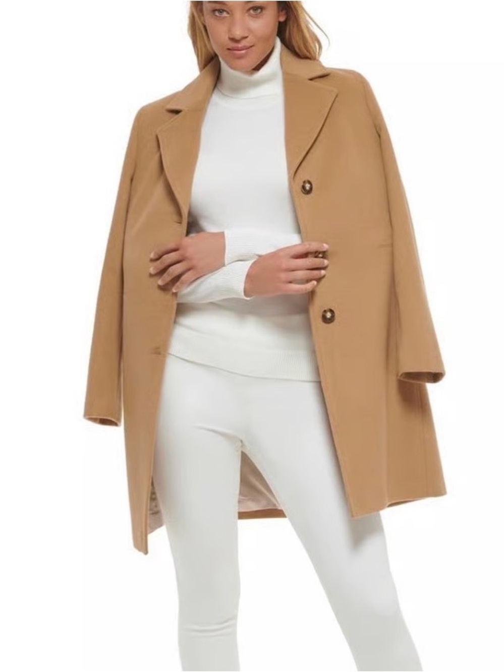 Calvin Klein Women's Classic Cashmere Wool Blend Coat Classic Camel Size 6
